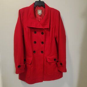 Roz & Ali Red Wool-Blend Coat Women’s 1X  Classic Double-Breasted Preppy‎ Casual